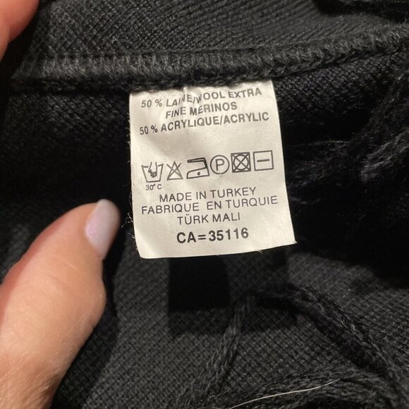 Fiore Bella Cowl Neck Poncho Women's M Cream/Black Merino Wool Blend Fringe Boho - Picture 10 of 10